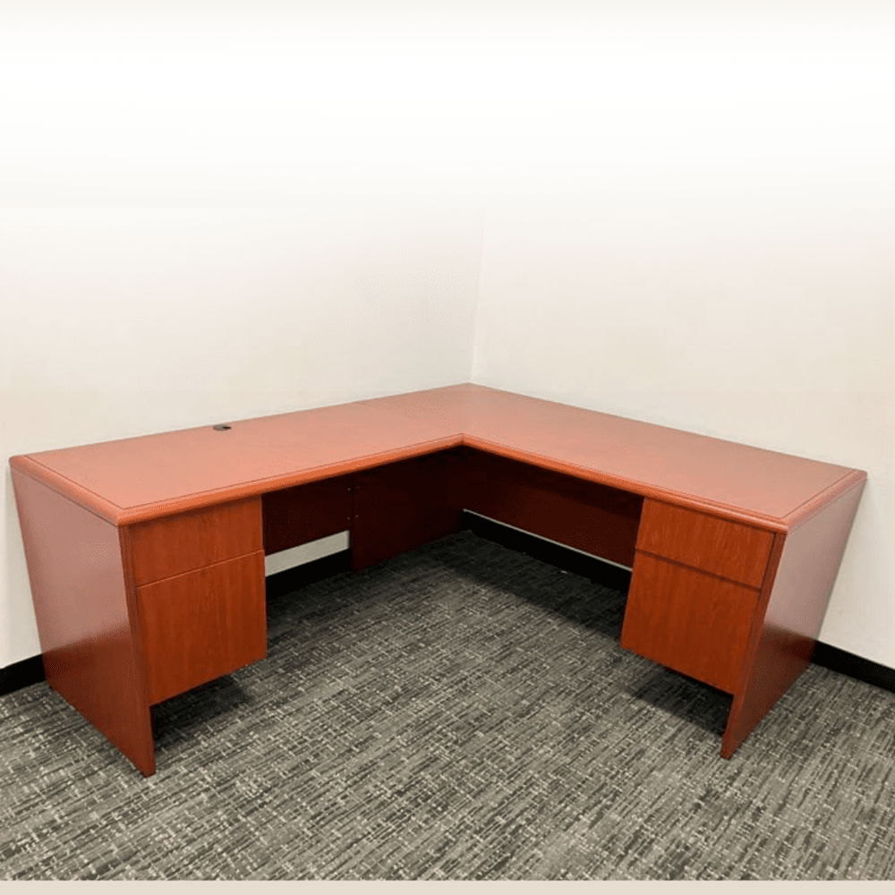 National Arrowood Cherry Laminate L-Desk 30x66 Main w/ 24x48